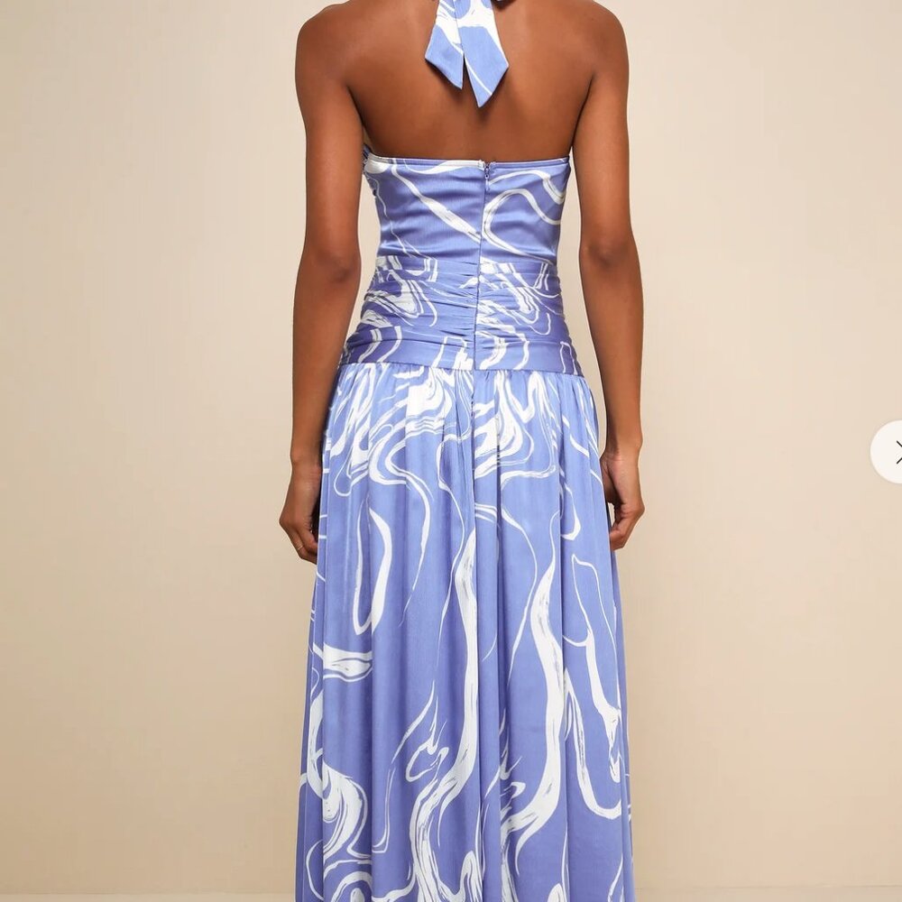 Ultimate Desire Periwinkle Abstract Print Satin Maxi Dress - Picture 2 of 4